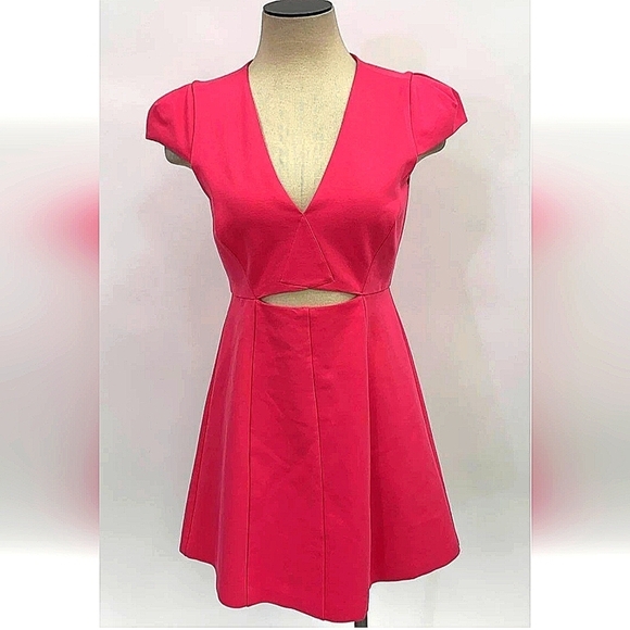 HALSTON HERITAGE VIBRANT PINK SIZE 4 CUT OUT DRESS MIDI - Picture 1 of 6